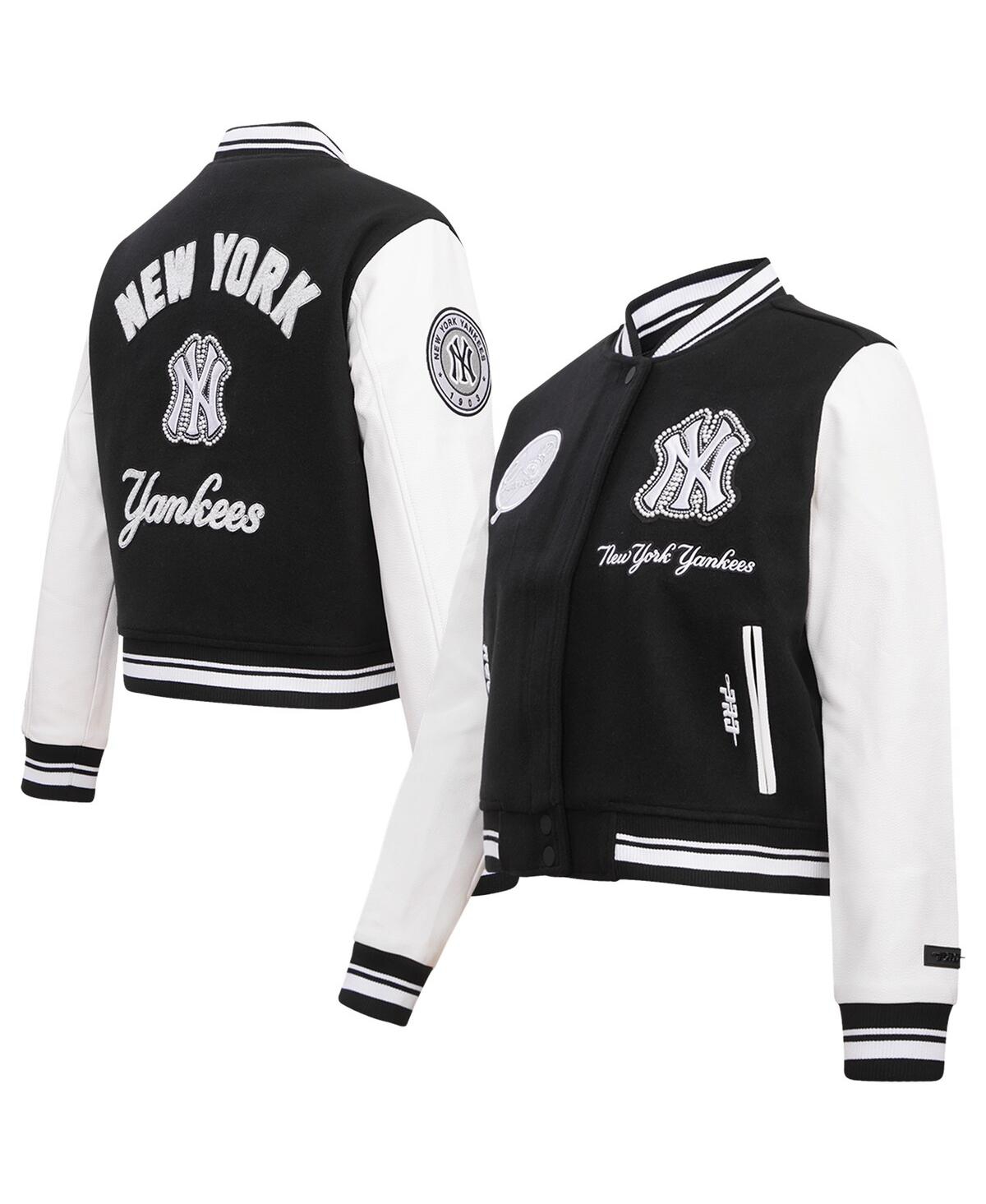 Women's Black New York Yankees Rib Wool Full-Zip Varsity Jacket - Black
