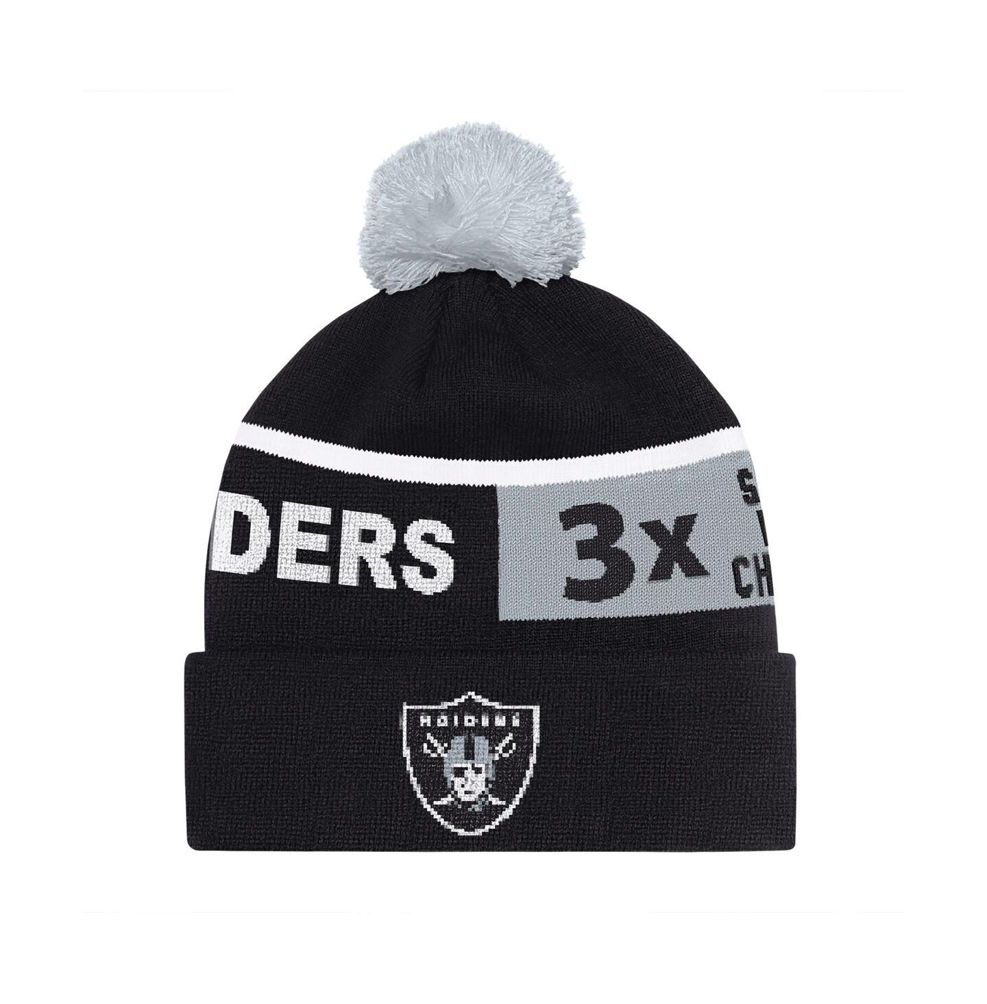 Шапка Starter Black Las Vegas Raiders Chyron Cuffed Knit Hat with Pom — фото 1