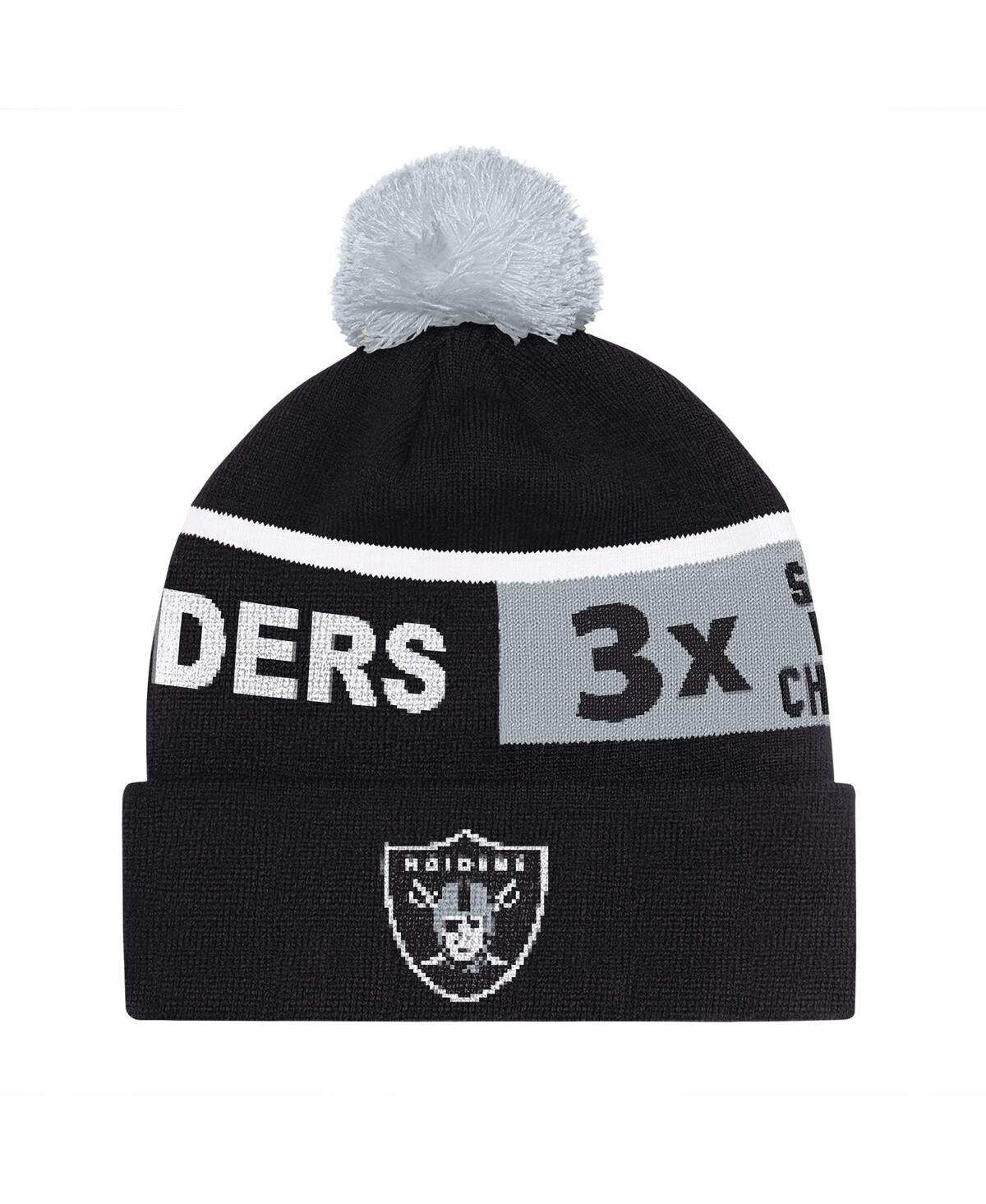 Men's and Women's Black Las Vegas Raiders Chyron Cuffed Knit Hat with Pom - Black