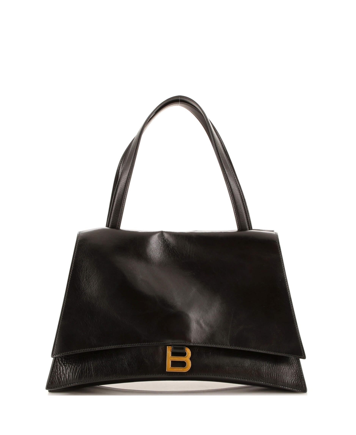 Medium Crush Top Handle Shoulder Bag Leather - Black