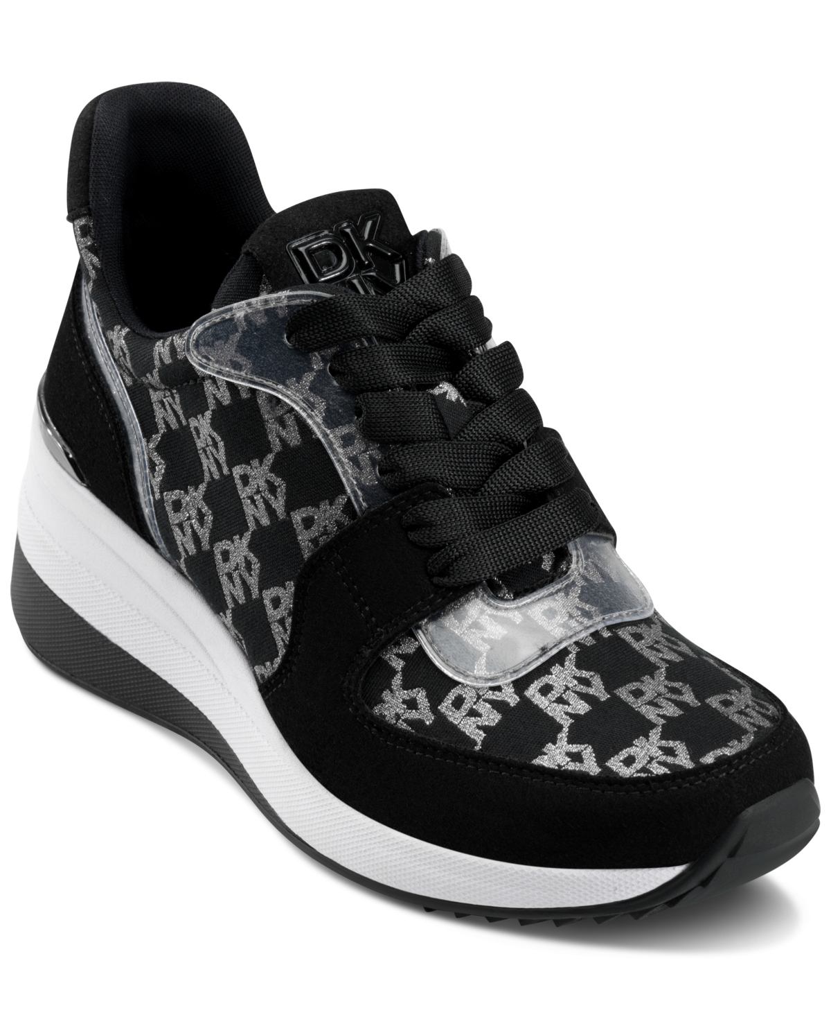Shop Dkny Women's Kamay Lace-up Wedge Sneakers In Black,nickel