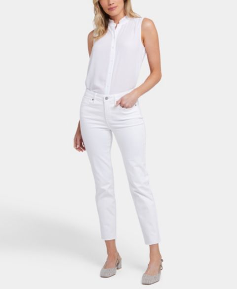 Женские джинсы NYDJ Sheri Straight Ankle Fray Hem, цвет: Оптический белый