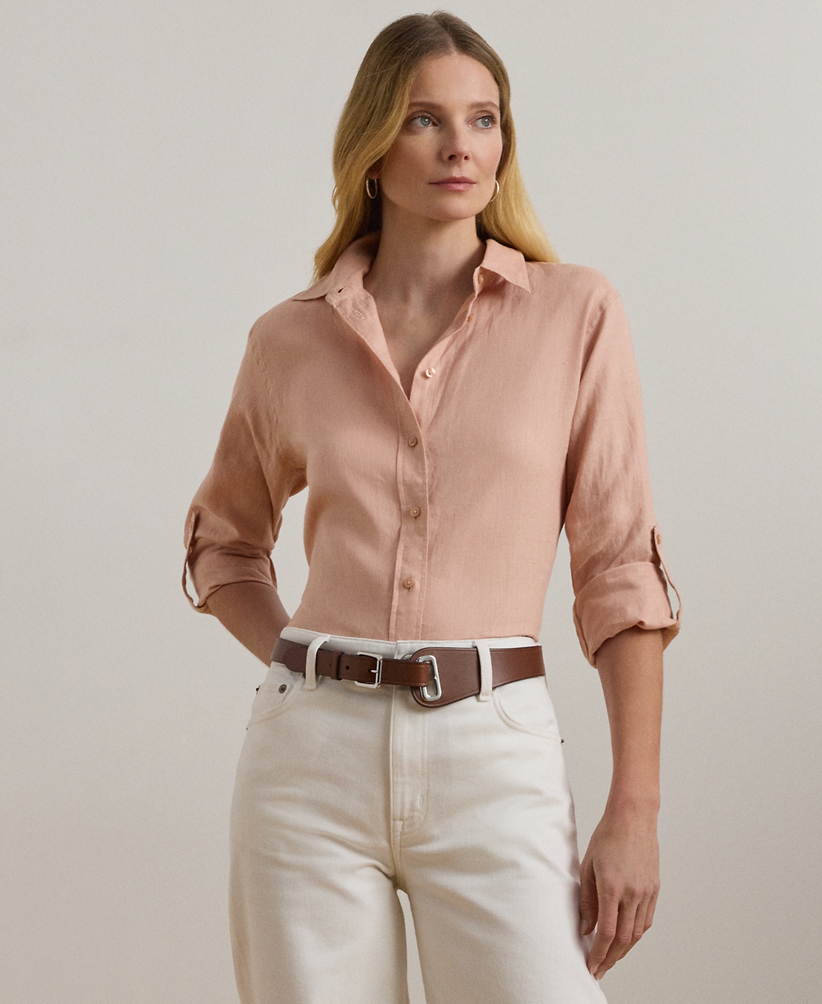 Petite 100% Linen Relaxed-Fit Shirt - Sunrise Blush