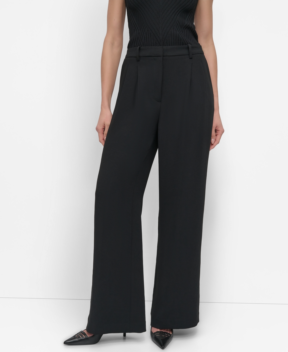 Women's High-Rise Pleat-Front Wide-Leg Pants - Black