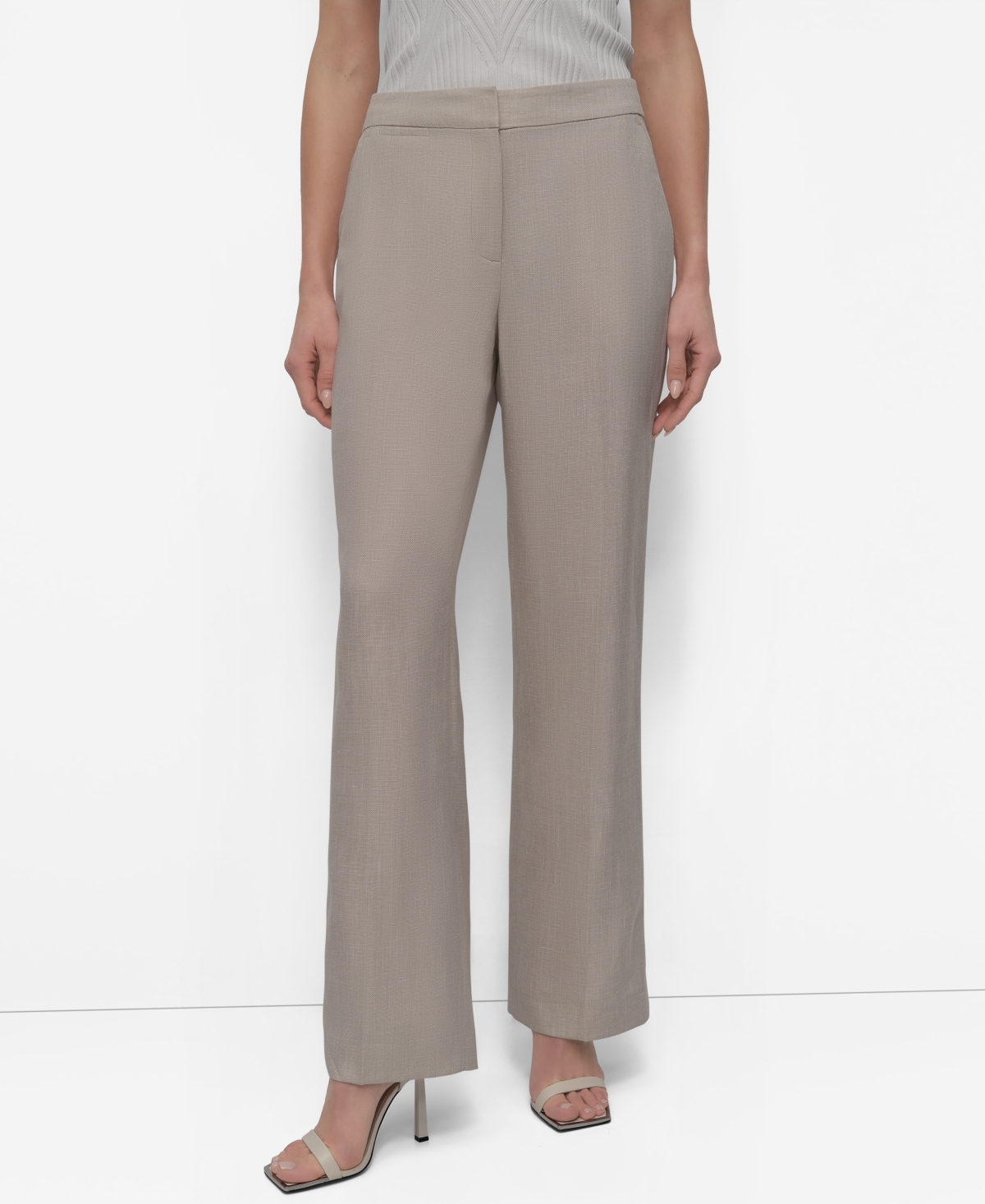 Women's Basketweave Mid-Rise Wide-Leg Pants - Lt City Khaki