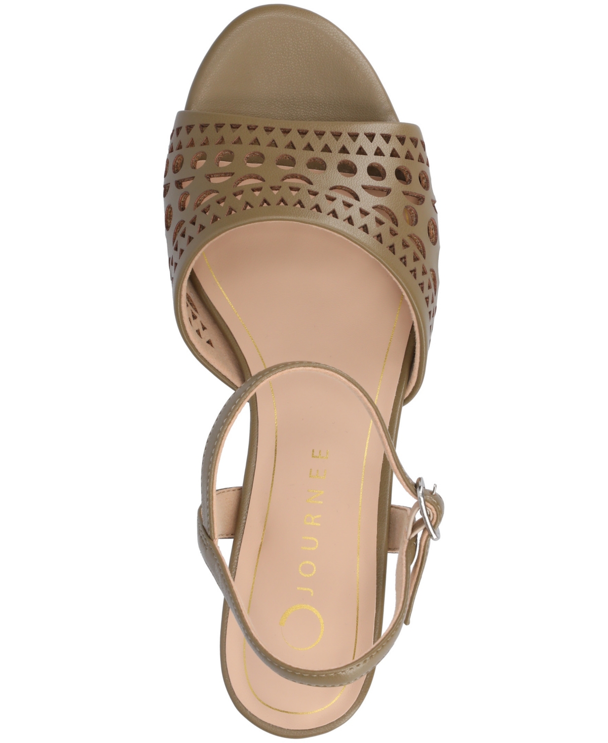 Shop Journee Collection Women's Jessly Perforated Kitten Heel Dress Sandals In Olive