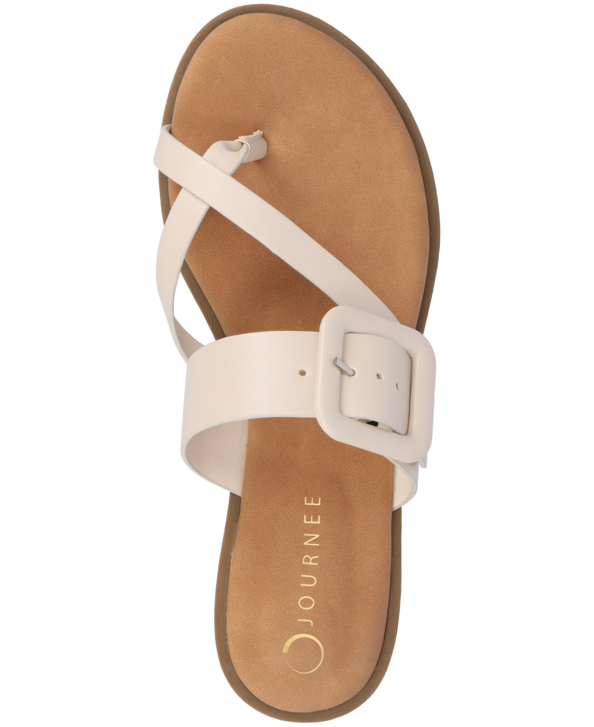 Journee Collection Women's Layra Strappy Buckle Flat Sandals In Ivory