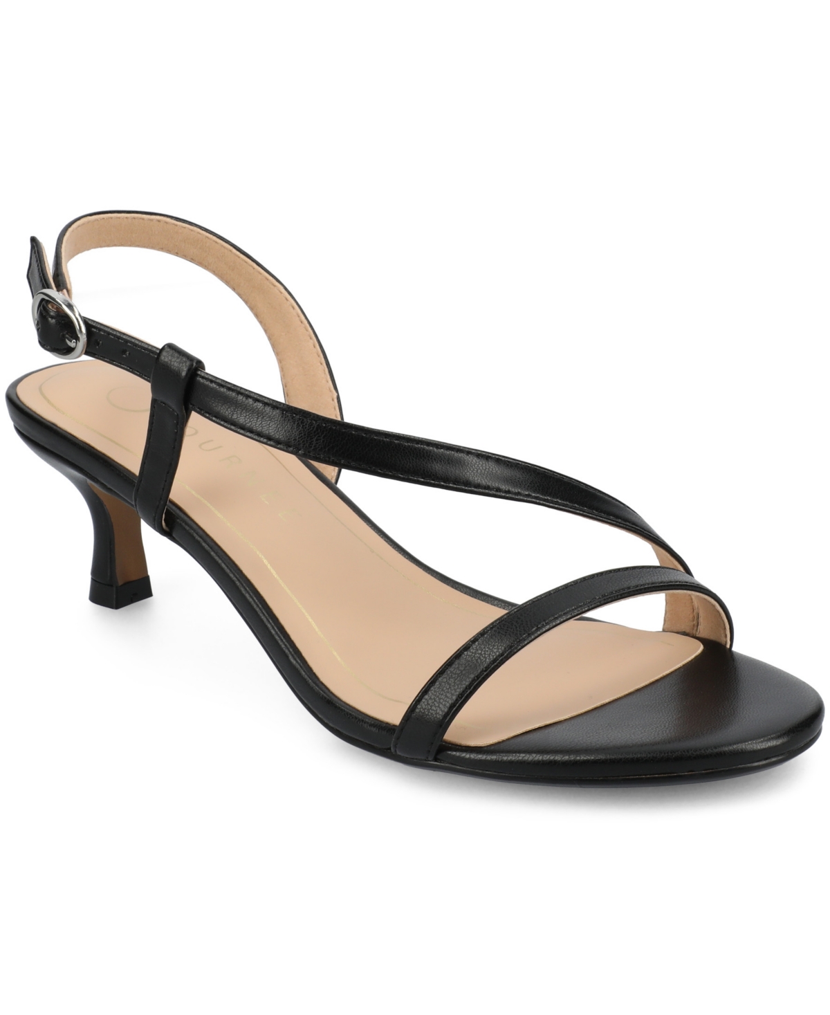 Shop Journee Collection Women's Jemry Asymmetrical Strap Kitten Heel Strap Dress Sandals In Black