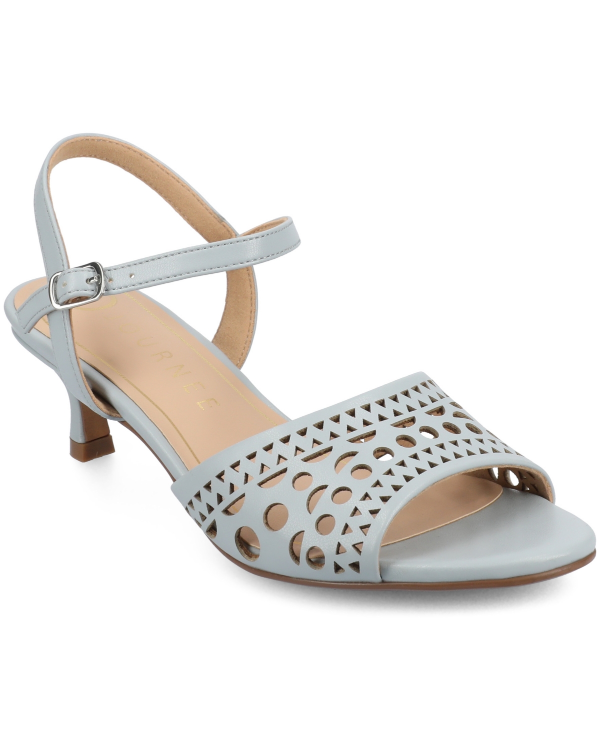 Shop Journee Collection Women's Jessly Perforated Kitten Heel Dress Sandals In Light Blue