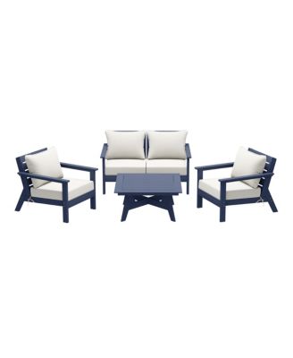 Outdoor 5-Piece Navy Blue Modular Sectional Patio Furniture Sofa Set