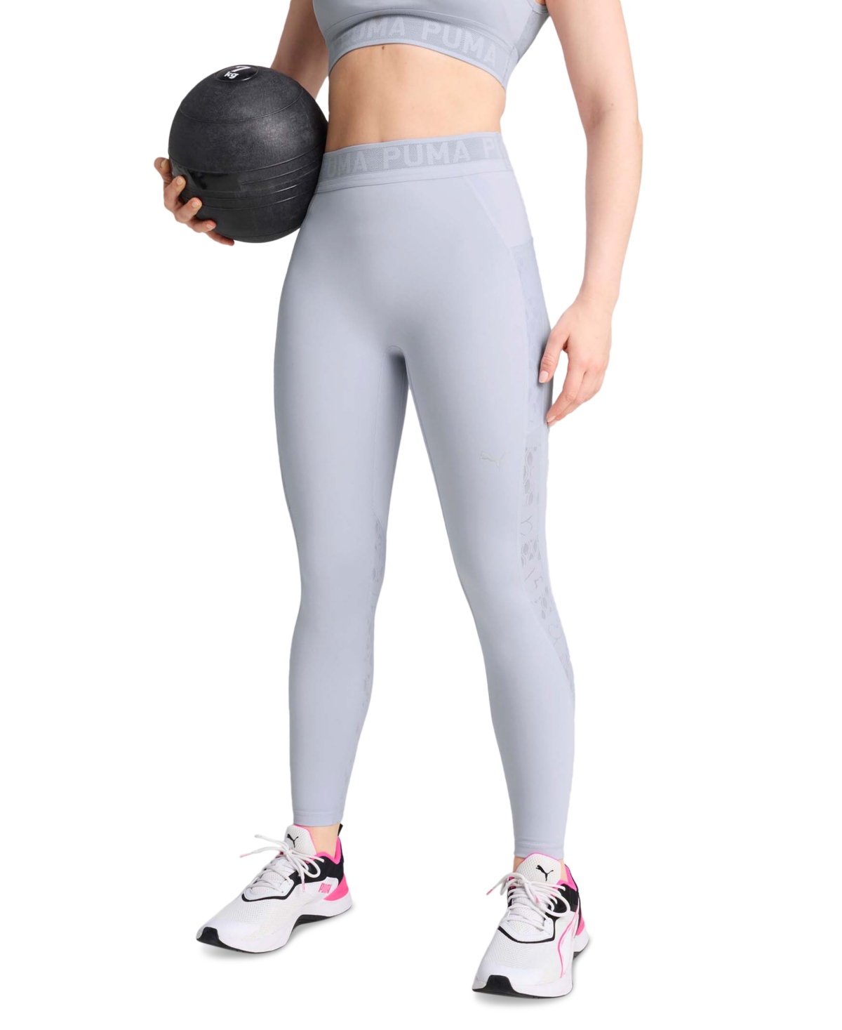 Puma Women's Lace Mesh Logo High-waist 7/8 Leggings In Cool Weather