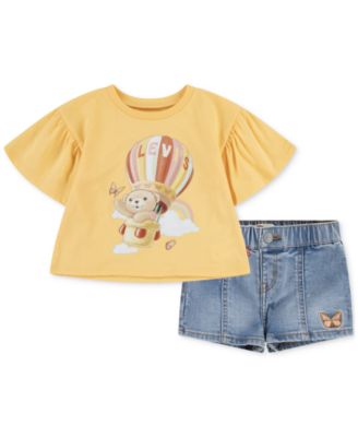 Levi's - Baby Girls 2-Pc. Liv Flutter-Sleeve T-Shirt & Shorts Set