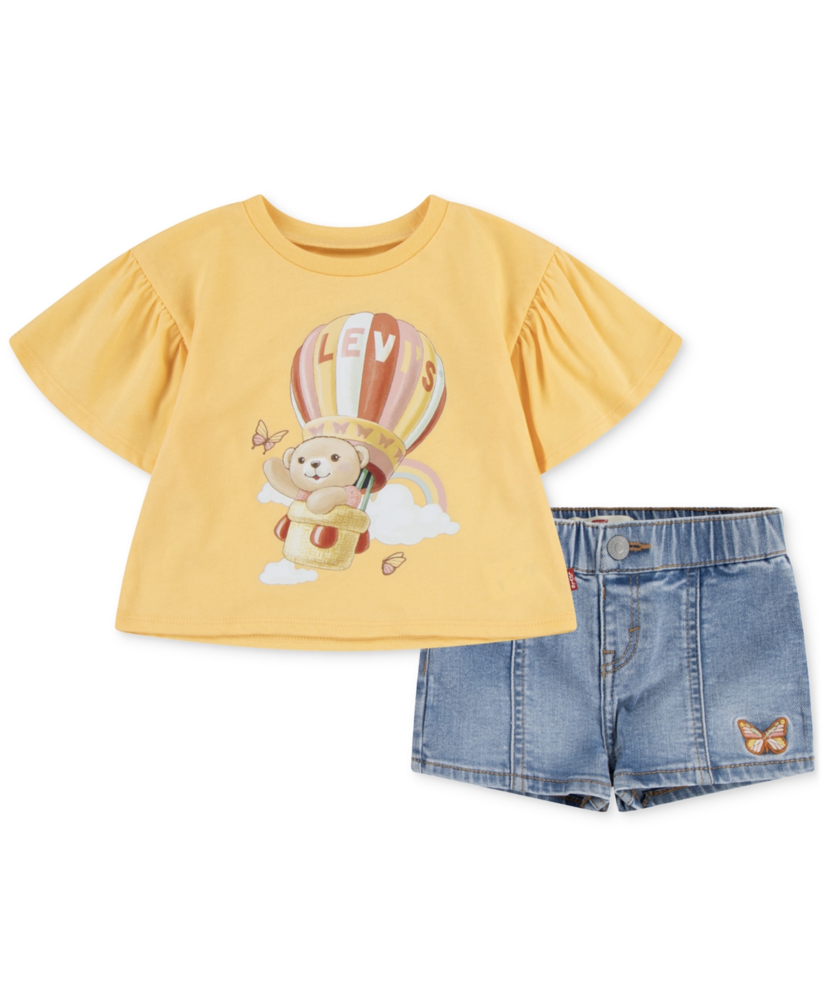 Levi's Baby Girls 2-pc. Liv Flutter-sleeve T-shirt & Shorts Set In Yellow
