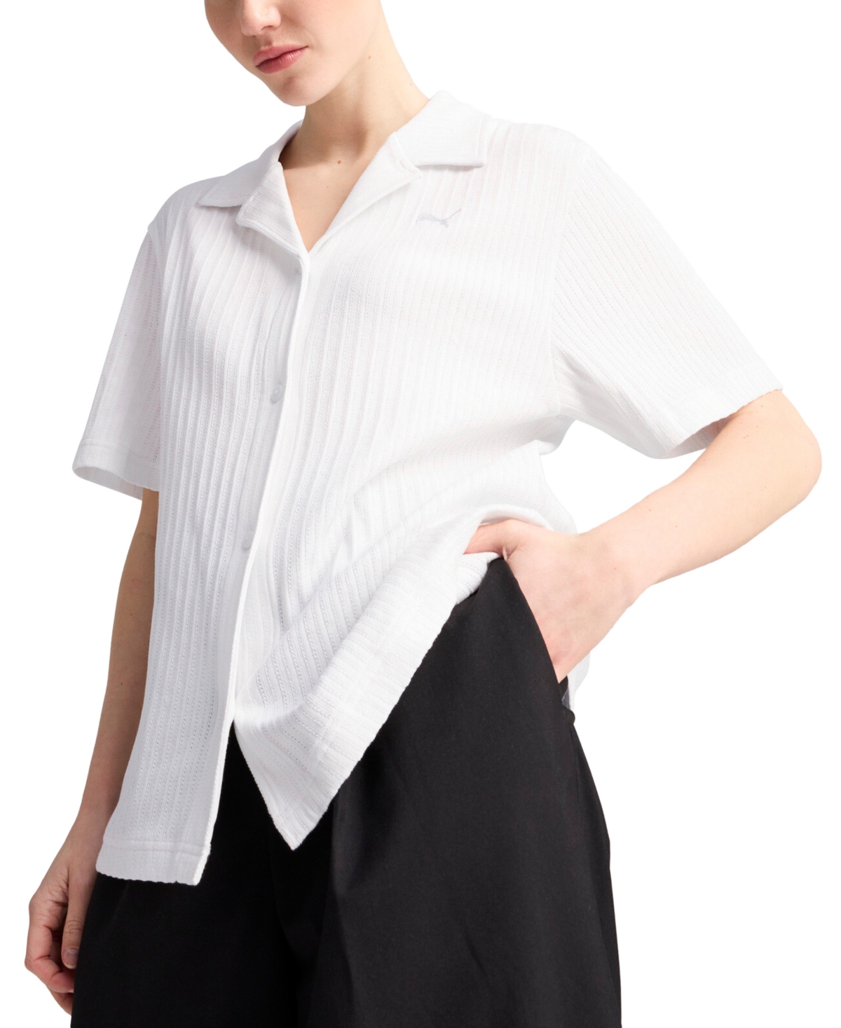 Puma Women's Wardrobe Essential Short-sleeve Pointelle Shirt
