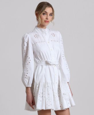 Women's Eyelet Cotton Lined Shirt Dress