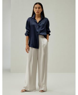 Women's Casual Spread Collar Silk Shirt