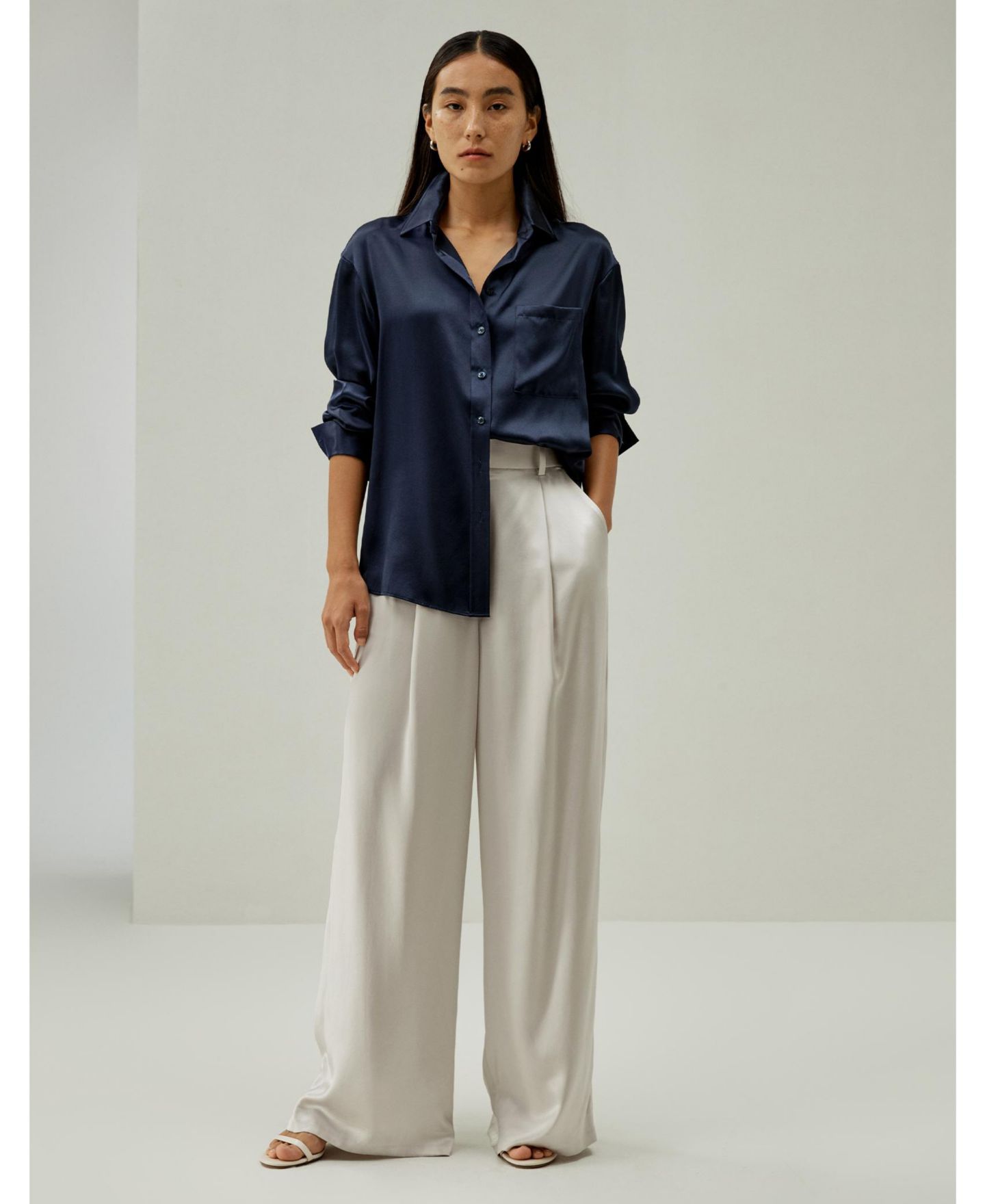 Женская рубашка LILYSILK Casual Spread Collar Silk, цвет: Серый — фото 3