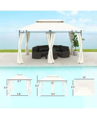 10' x 13' Double Roof Patio Gazebo with Curtains, Dark