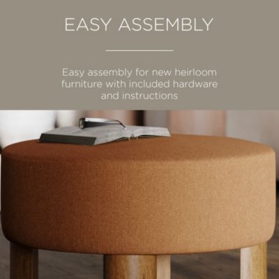 Celia Contemporary Upholstered Ottoman with Refined Brown Wood Finish