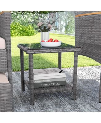 5 Pieces Wicker Patio Furniture Set PE Rattan Porch Chairs w/ Ottomans