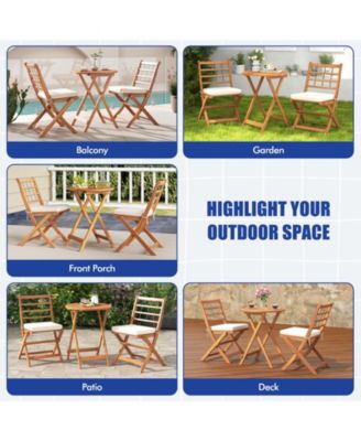 3 Pieces Acacia Wood Patio Bistro Set with Cushions
