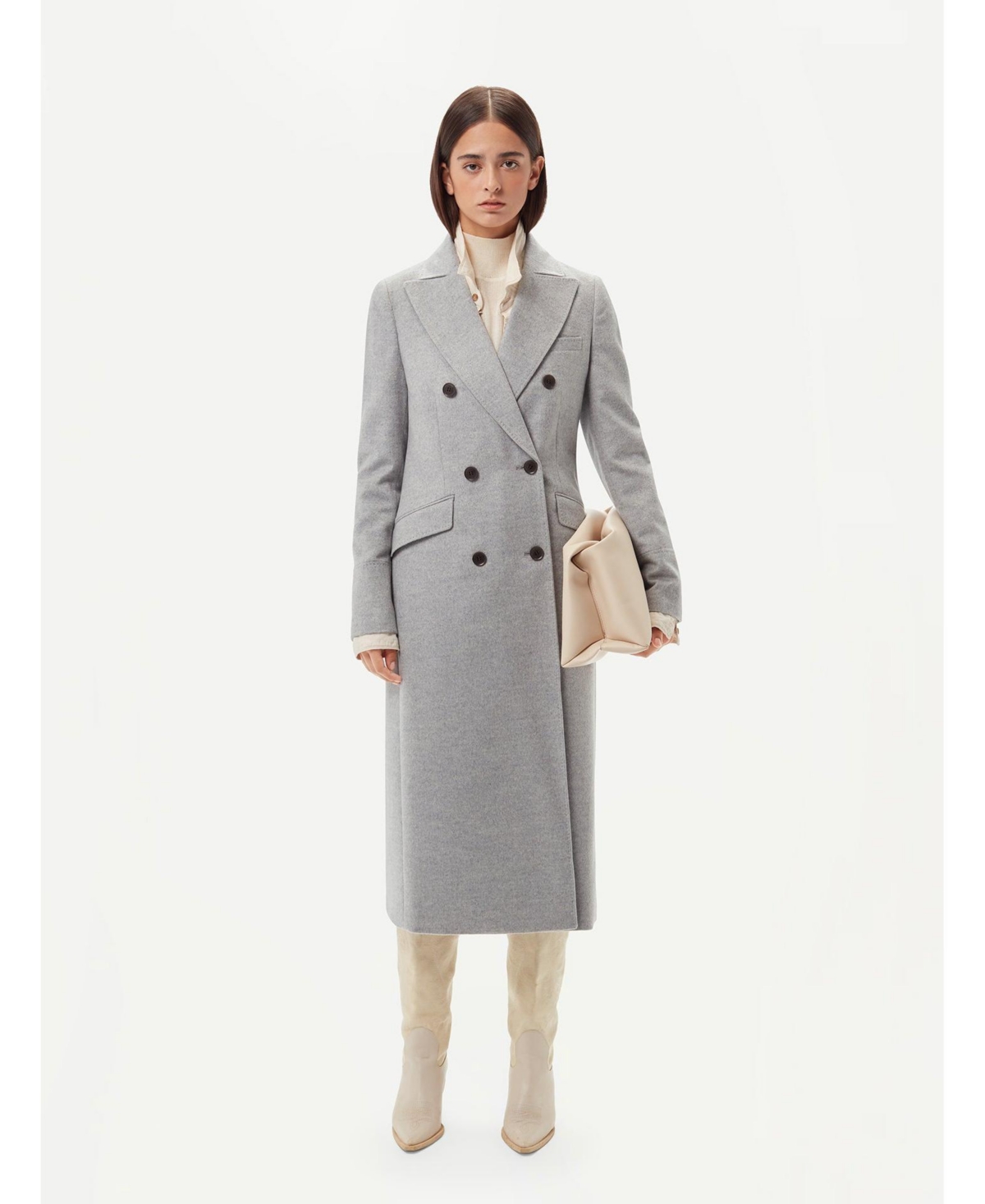 Women's Cashmere Peak Lapel Long Coat - L / vapor blue / WC46-148 - Gray-jet set