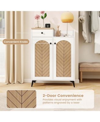 6-Tier Shoe Cabinet with Drawer 6 Removable Shelves Ventilation Openings Metal Legs