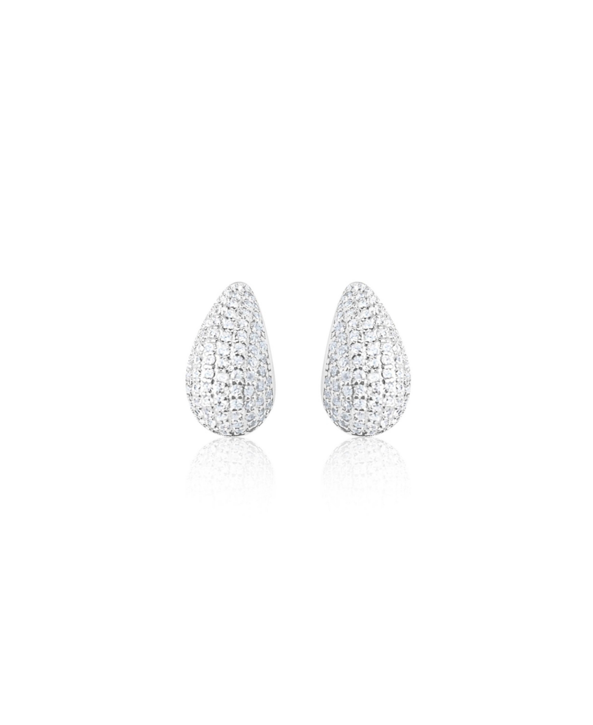 White Gold Tone Pave Cubic Zirconia Pear Shape Water Drop Stud Hoops