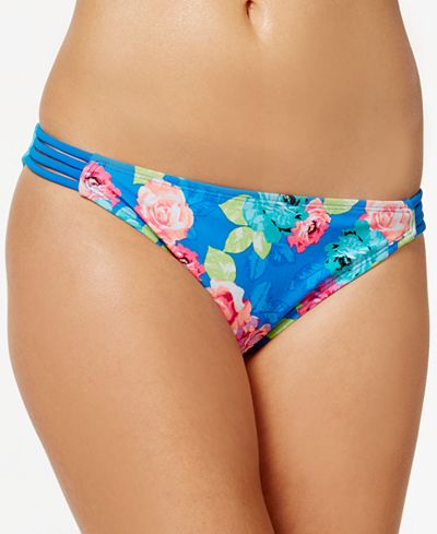Hula Honey Strappy Rose-Print Bikini Bottoms