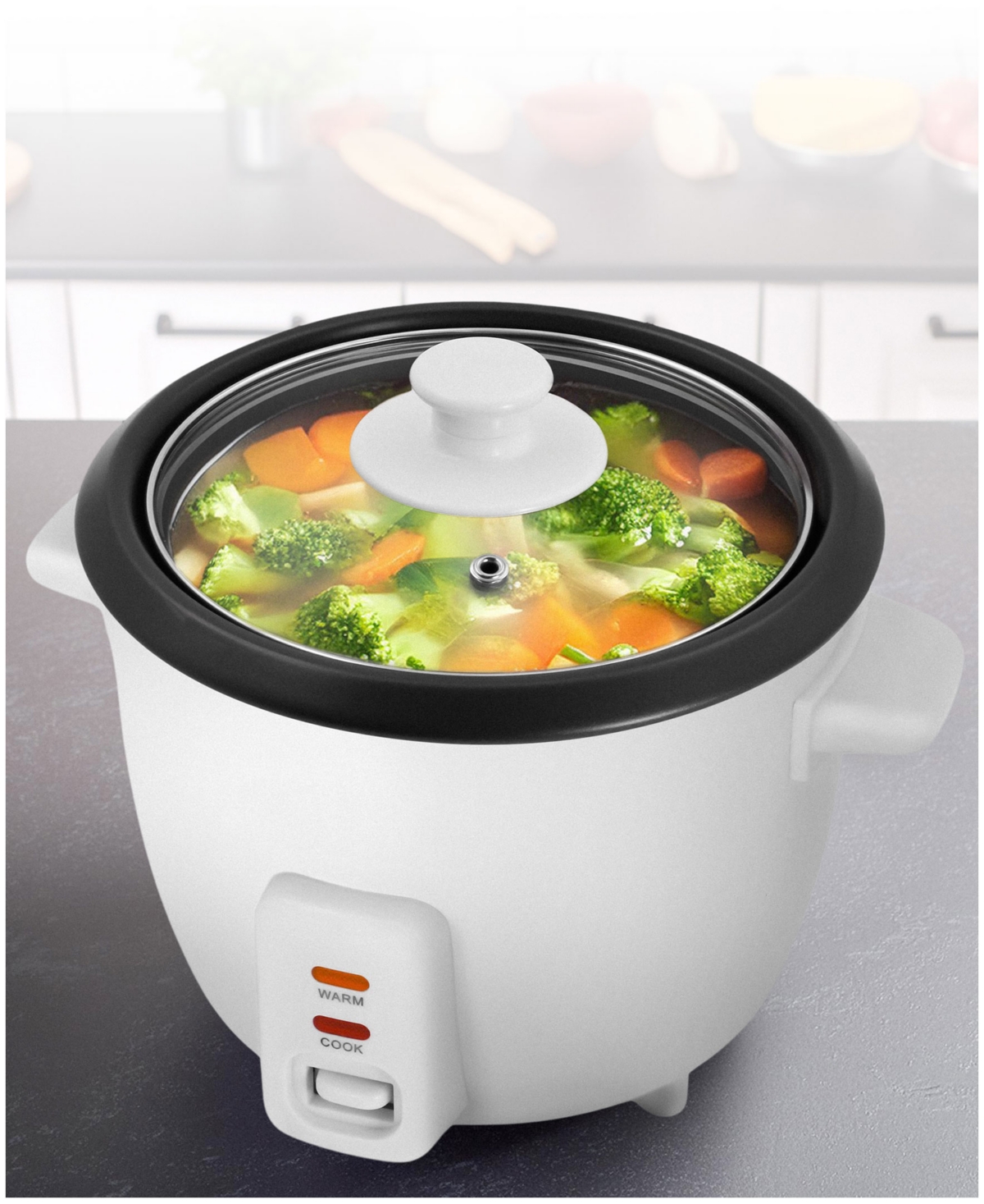 Elite Cuisine 6 Cup Non-stick Rice Cooker With Steam Tray In White