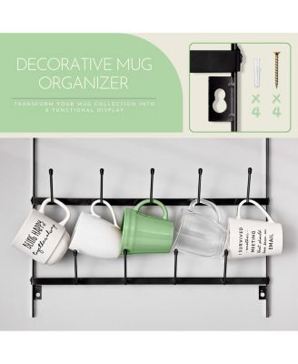 6-Tier Wall Mounted Metal Mug Holder Rack - Display Organizer for Coffee Mugs, Tea Cups, Mason Jars, and More - Holds 27 Mugs