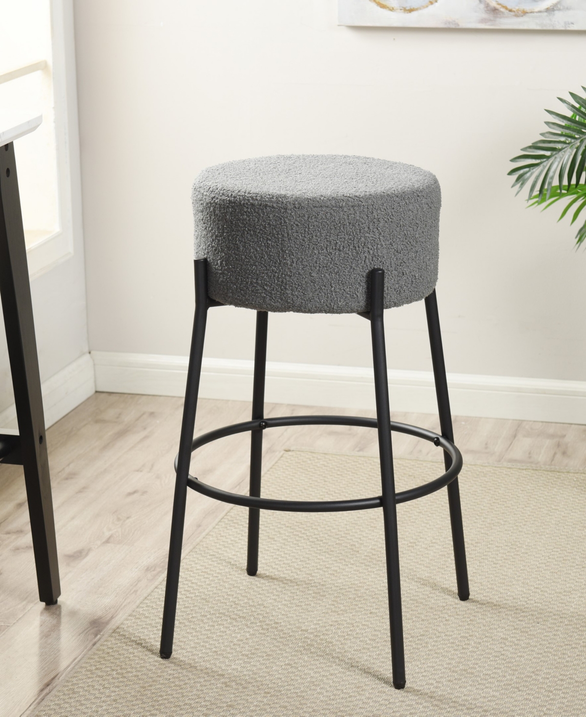 Stylecraft Home Collection 29" Soloist Boucle Upholstered Minimalist Bar Stool In Slate Gray