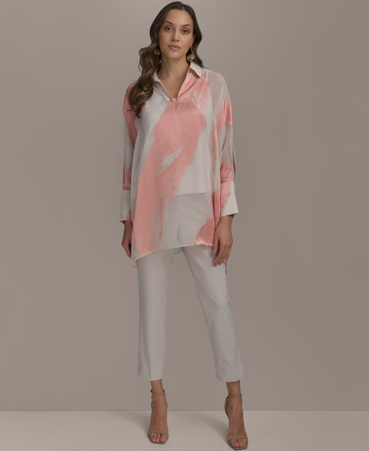 Shop Donna Karan Women's Brushstroke Burnout Tunic In Apricot Combo