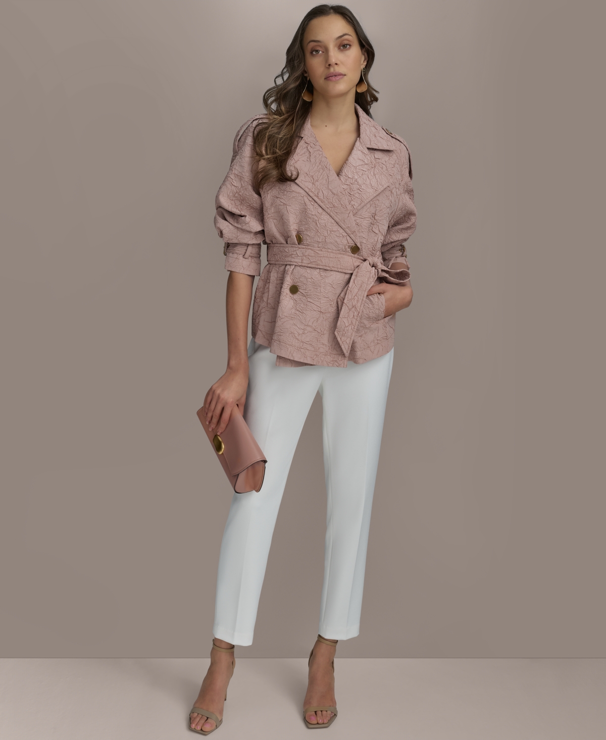 Donna Karan Womens Belted Jacket Straight Leg Pants In Apricot Haze