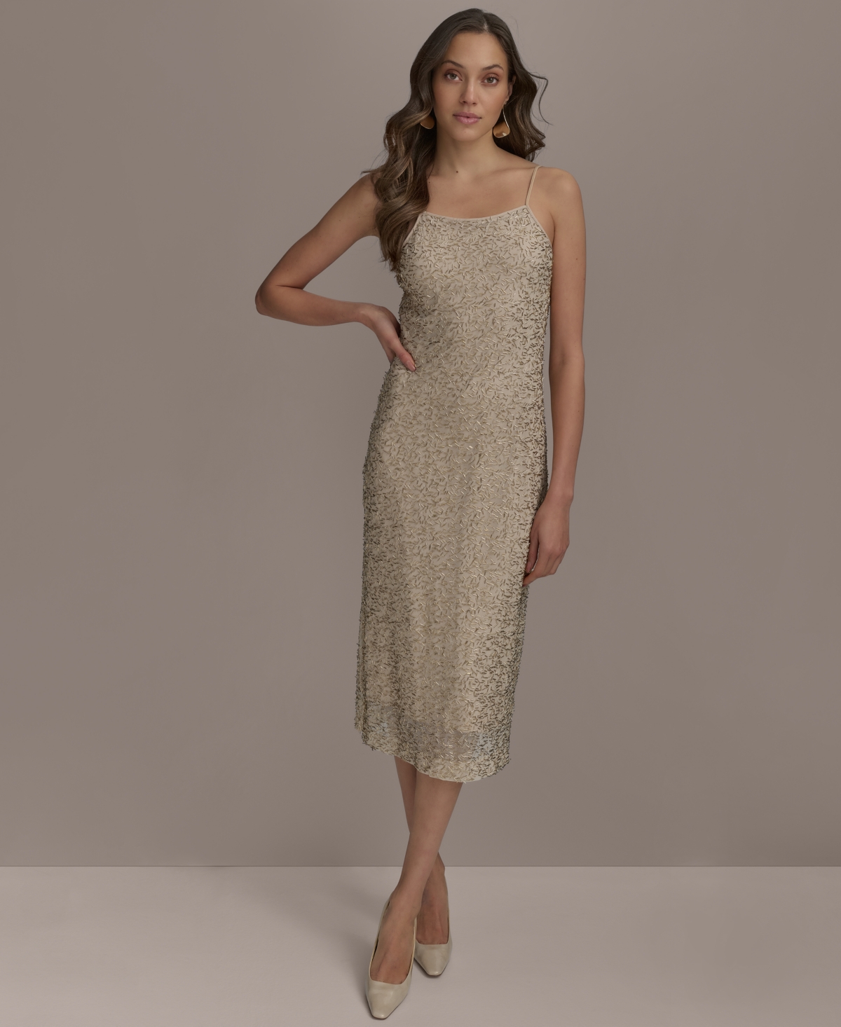 DONNA KARAN WOMEN'S BEADED SLIP DRESS 
