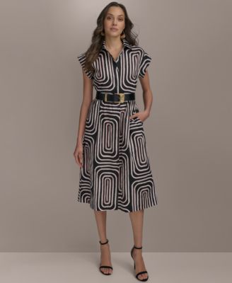 Donna Karan New York - Women's Belted Printed Cotton Shirtdress