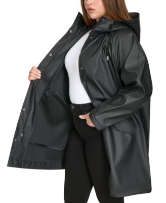 Plus Size Raglan-Sleeve Hooded Rain Jacket