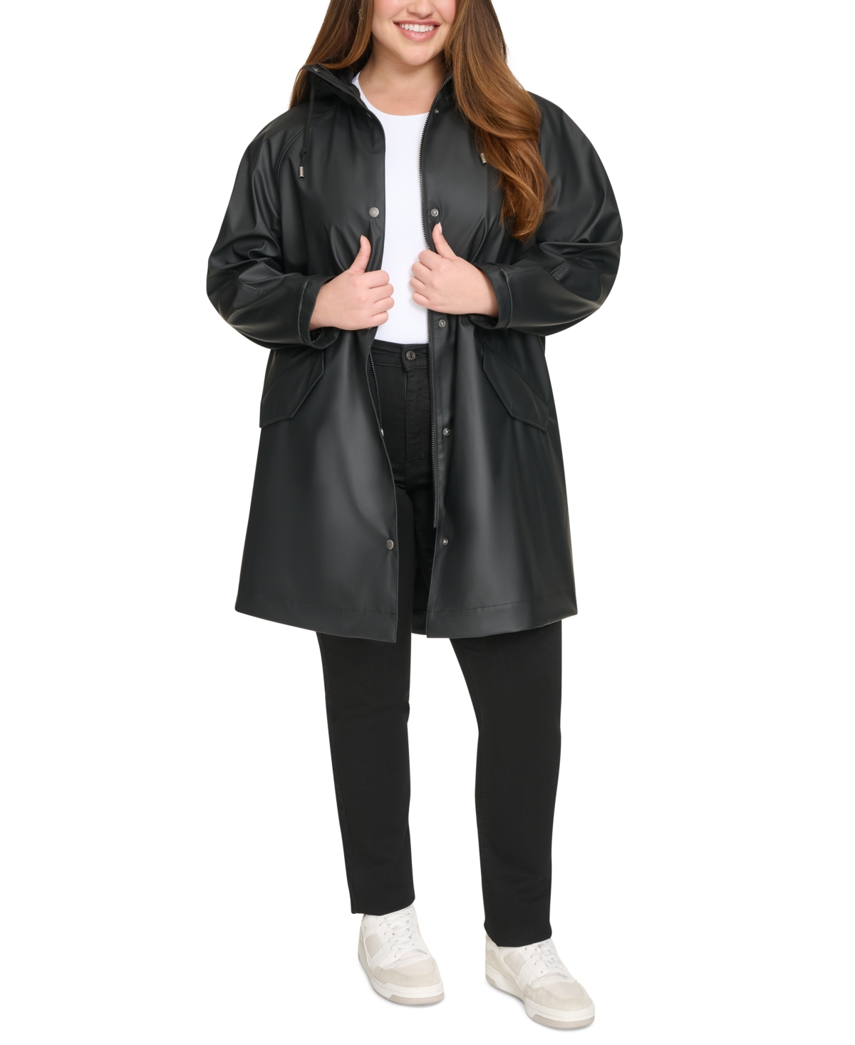 Levi's Plus Size Raglan-sleeve Hooded Rain Jacket In Black