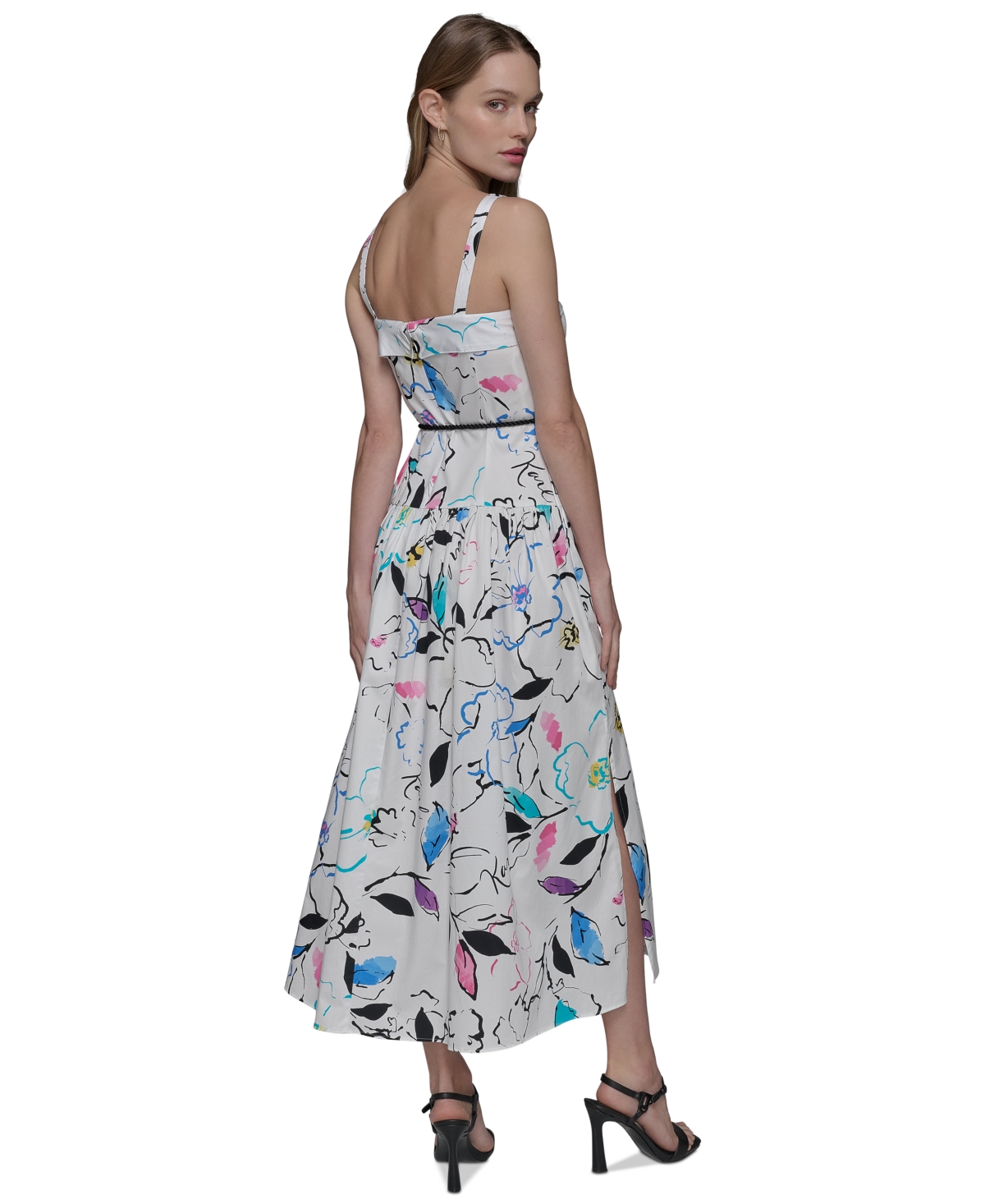Karl Lagerfeld Women's Printed Square-neck Midi Dress In Sft Wht Mu