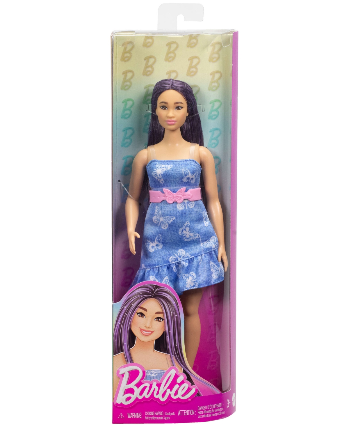 Barbie Fashionistas Doll 231 In Denim Butterfly Dress With Pink Belt, Purple Hair In Multi-color