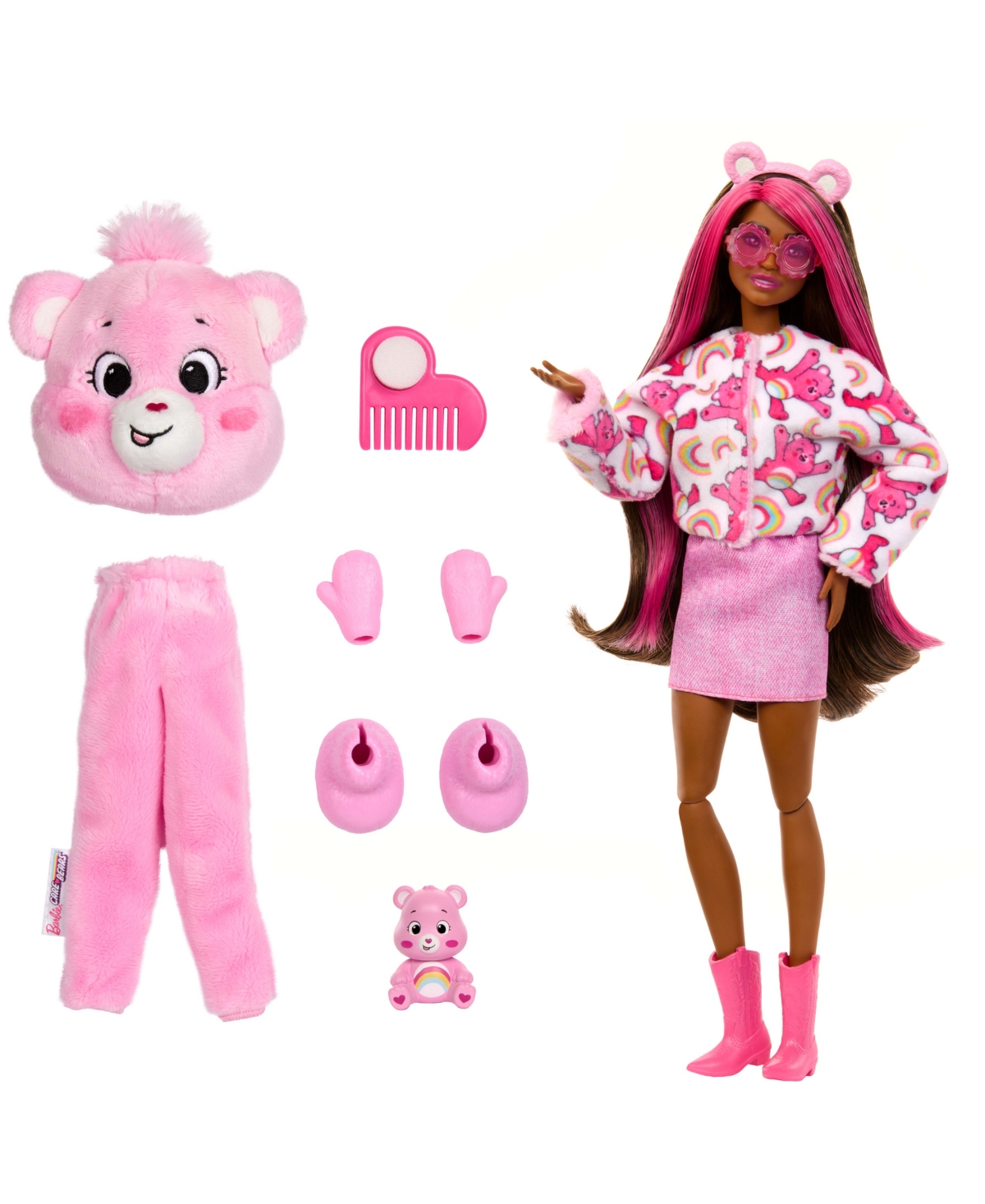 Barbie Cutie Reveal Care Bears Series Doll & Accessories In Cheer Bear Plush Costume, 10 Surprises In Multi-color