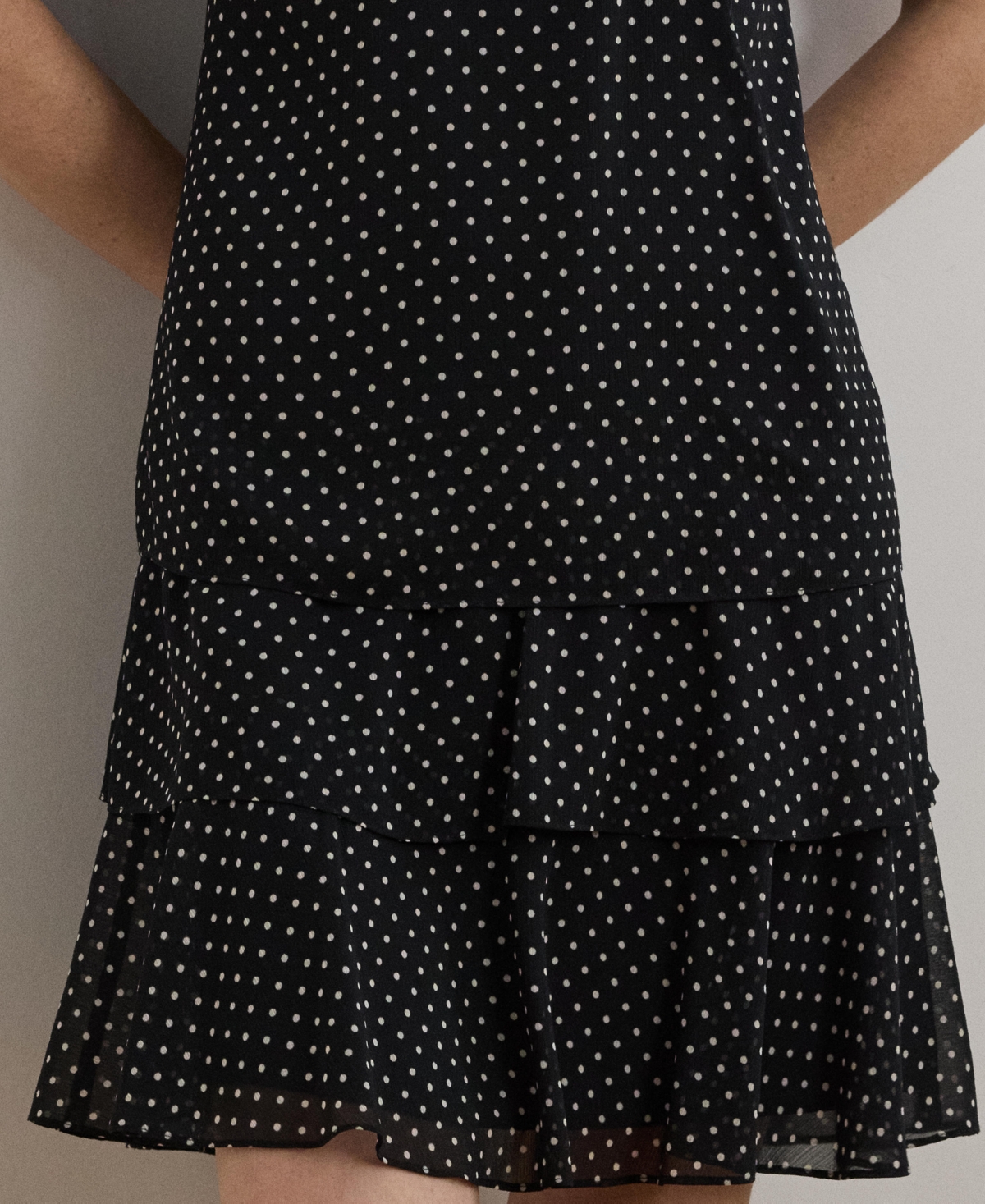 Ralph Lauren Women's Polka-dot Crinkle Georgette Shift Dress In Black,cream