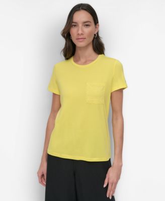 DKNY - Women's Studded Pocket Short-Sleeve Shirt
