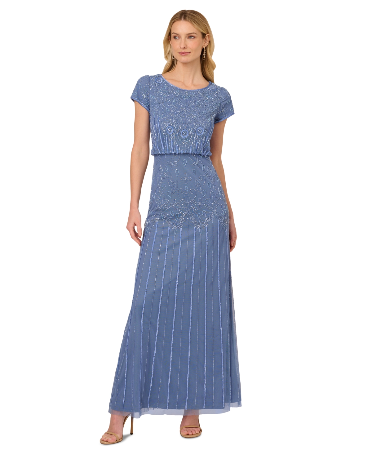 ADRIANNA PAPELL PETITE BEADED BLOUSON GOWN 