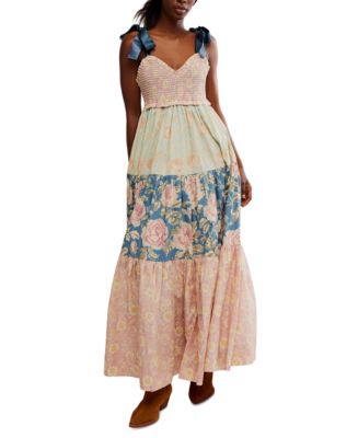 chinese dress ladies FREE PEOPLE Maxi BLUEBELL Patchwork Tiered Dress main image 0