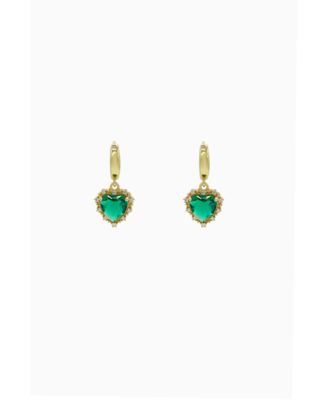 Earrings With Red Heart Pendant 1.5″ - Gold