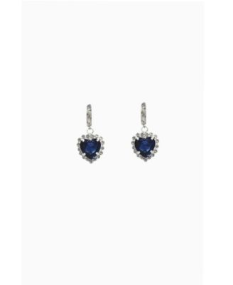 Earrings With Red Heart Pendant 1.5″ - Dark Blue