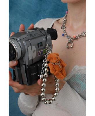 Steel Beads Phone Strap With Light Brown Bear Toy Necklace