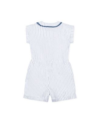 Girls' Linen Peter Pan Collar Button Front Romper, Toddler