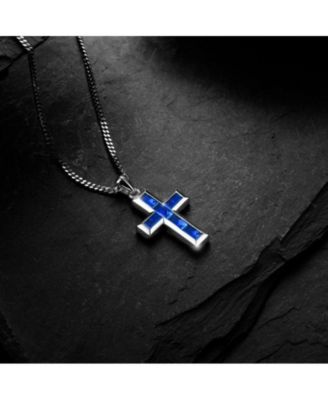 Men's Cross Pendant 925 Sterling Silver Rhodium Plated with Clasp